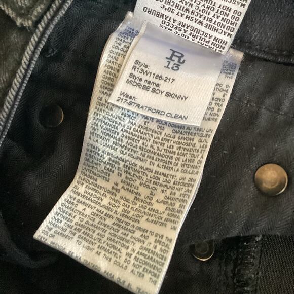 R13 Mid Rise Boy Skinny Jean Was 217 Stratford Clean Black 26 - Picture 7 of 12